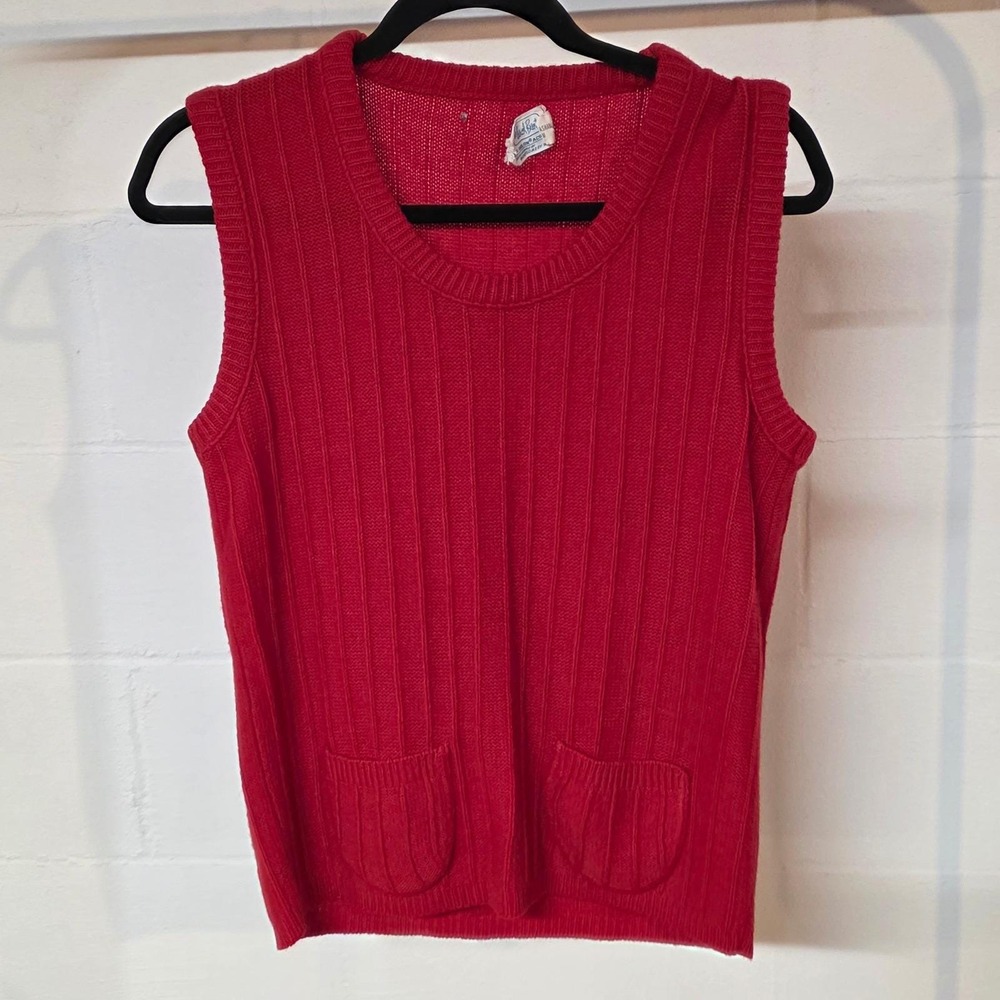 Vintage Carol Brent Red Ribbed Knit Sweater‎ Vest Orlon Acrylic Montgomery Ward